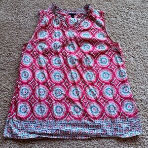 EUC  Talbots Mixed Geo-Print Shell Sleeveless Top Blouse Women  Size M Coral Red